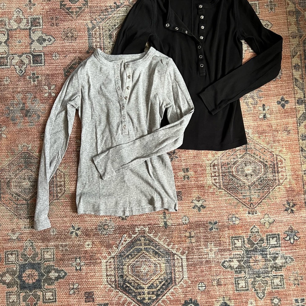 Everlane | Lux Rib Henley - Bundle | Black and Gray | Medium
